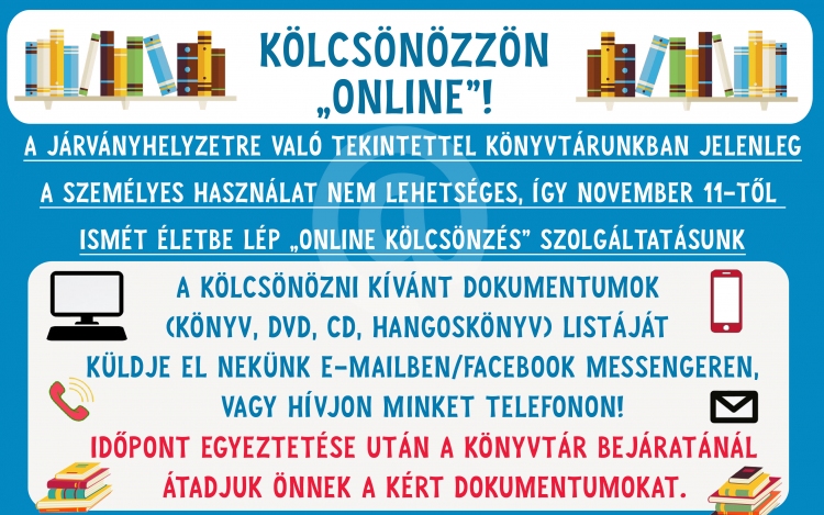 Látogatási tilalom - online kölcsönzés a Huszár Gál Városi Könyvtárban